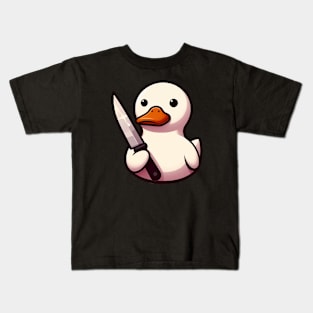 a cute white duck holding a knife Kids T-Shirt